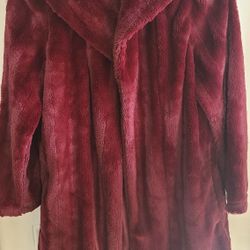 NEW HSN Slinky Brand shawl collar faux mink Fur burgundy coat jacket medium 10-12 100% poly 2 Pocket