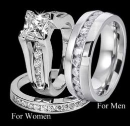 New 18 k white gold wedding ring set engagement ring men’s and women’s