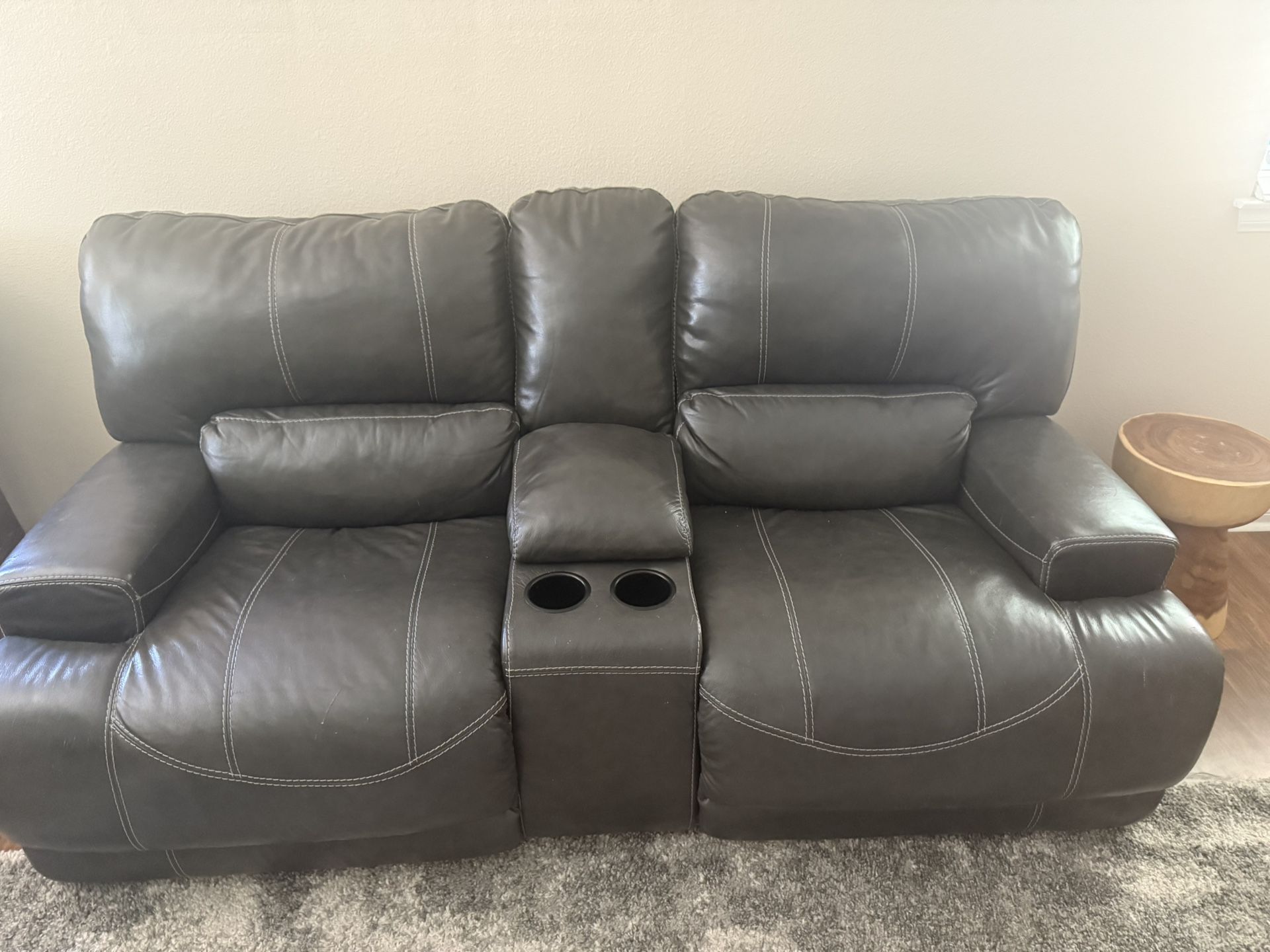 Gray Leather XLarge Reclining Loveseat & Oversized Reclining Chair