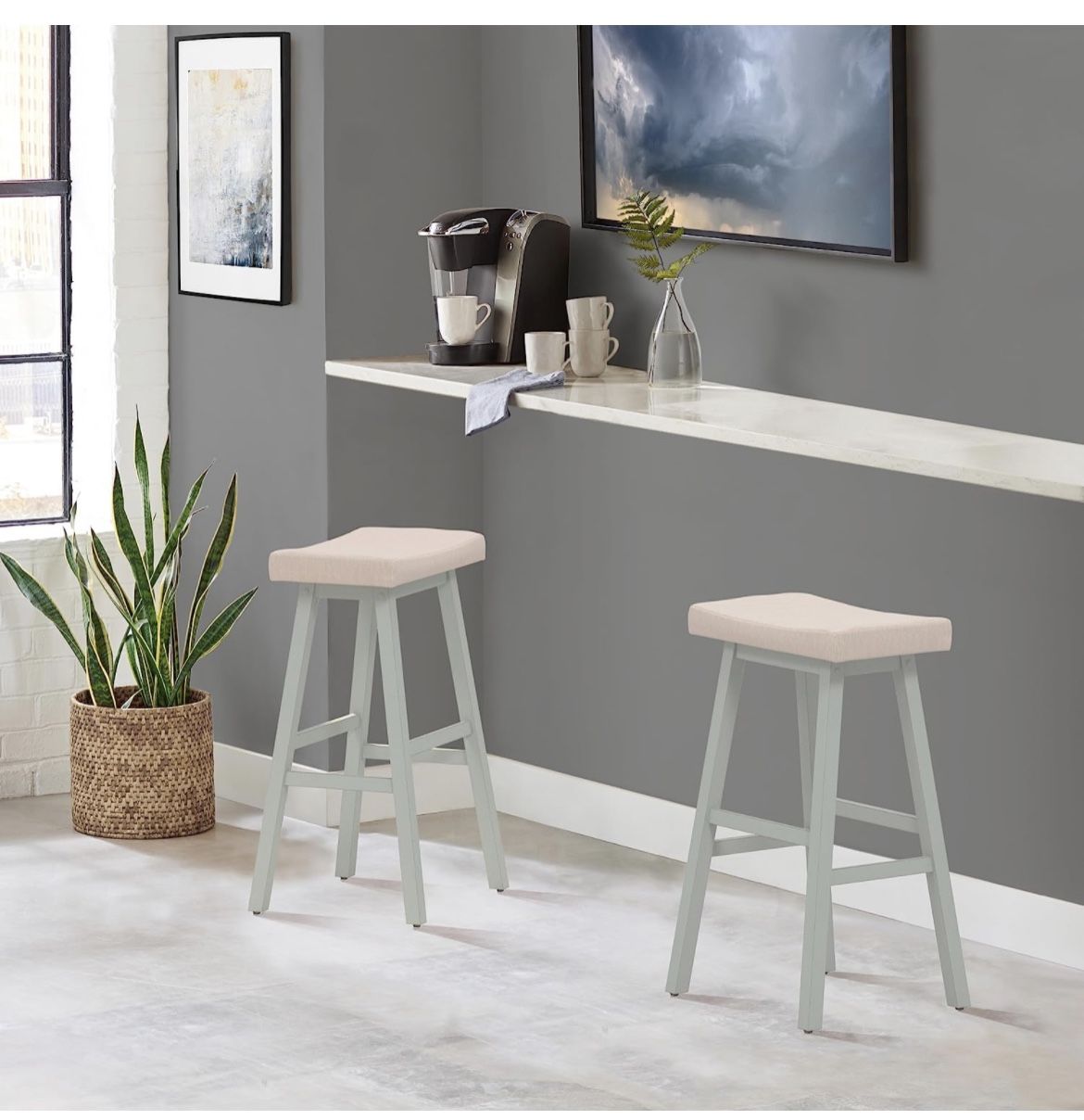 Set Of 2 Hillsdale Moreno Backless Stool Barstool Blue Gray