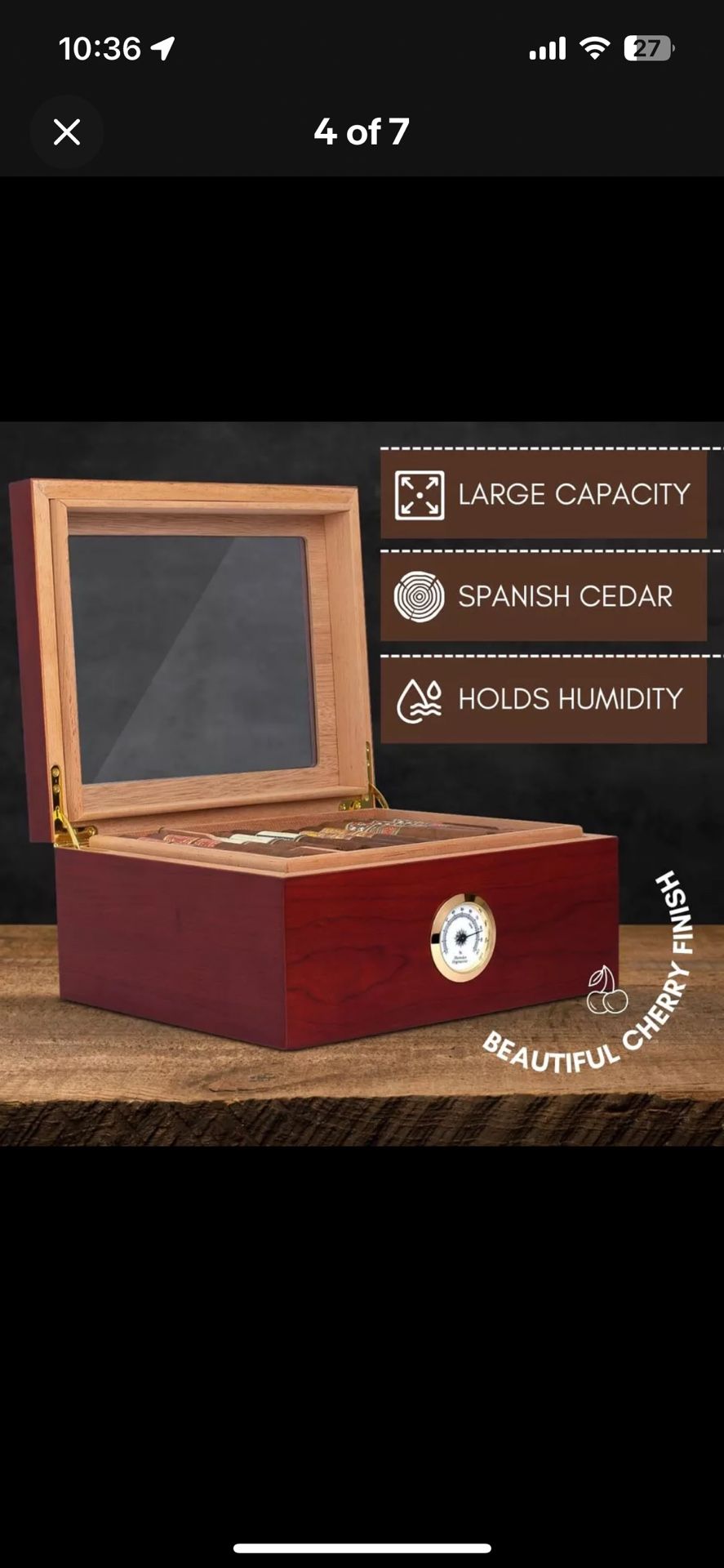 Mantello Cigars Humidors Royal Glass-Top Cigar Box for Up To 50 Cigars