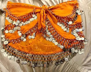 Belly Dancing Coin Belt- Orange And Silver