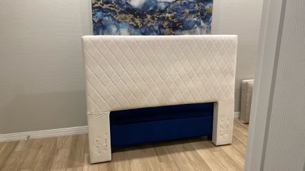Beautiful white velvet headboard!