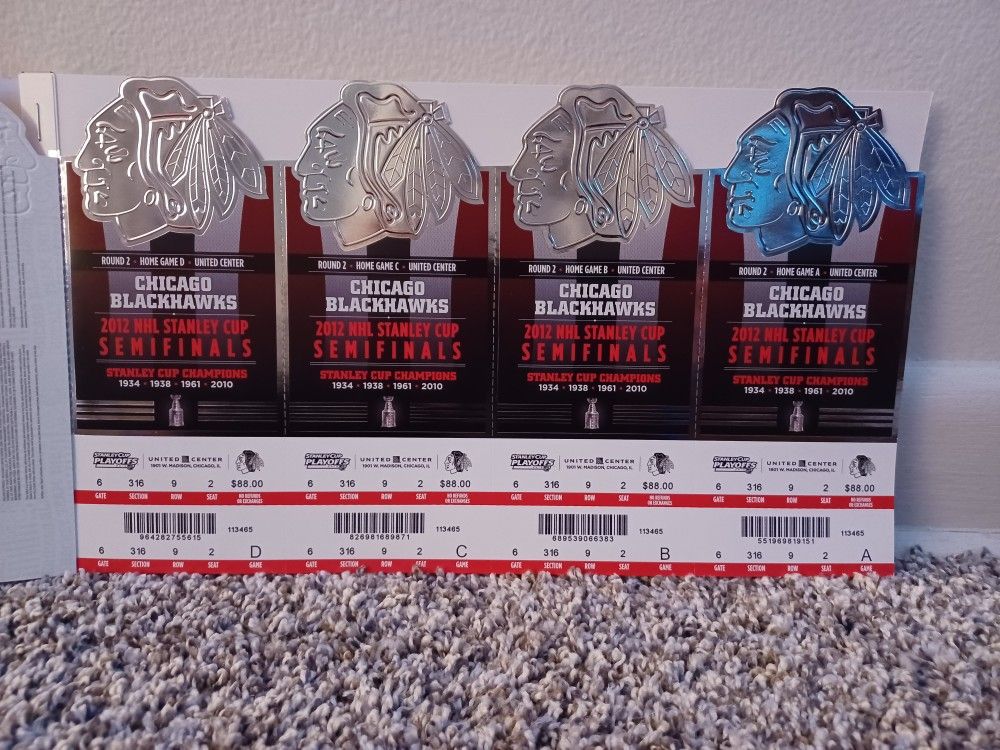 Chicago Blackhawk Ticket Stubs Full Stubs .2012 Thru 2106 Season tickets, Playoff , Final Round ,
