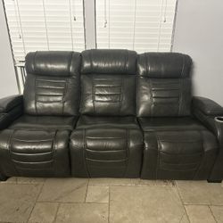 2 Brown Leather Power Reclining Sofa