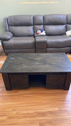 Dark Wood Farmhouse Coffee Table with Storage