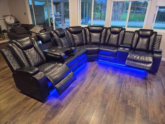 Black Breathing Leather Recliner sectional sofa