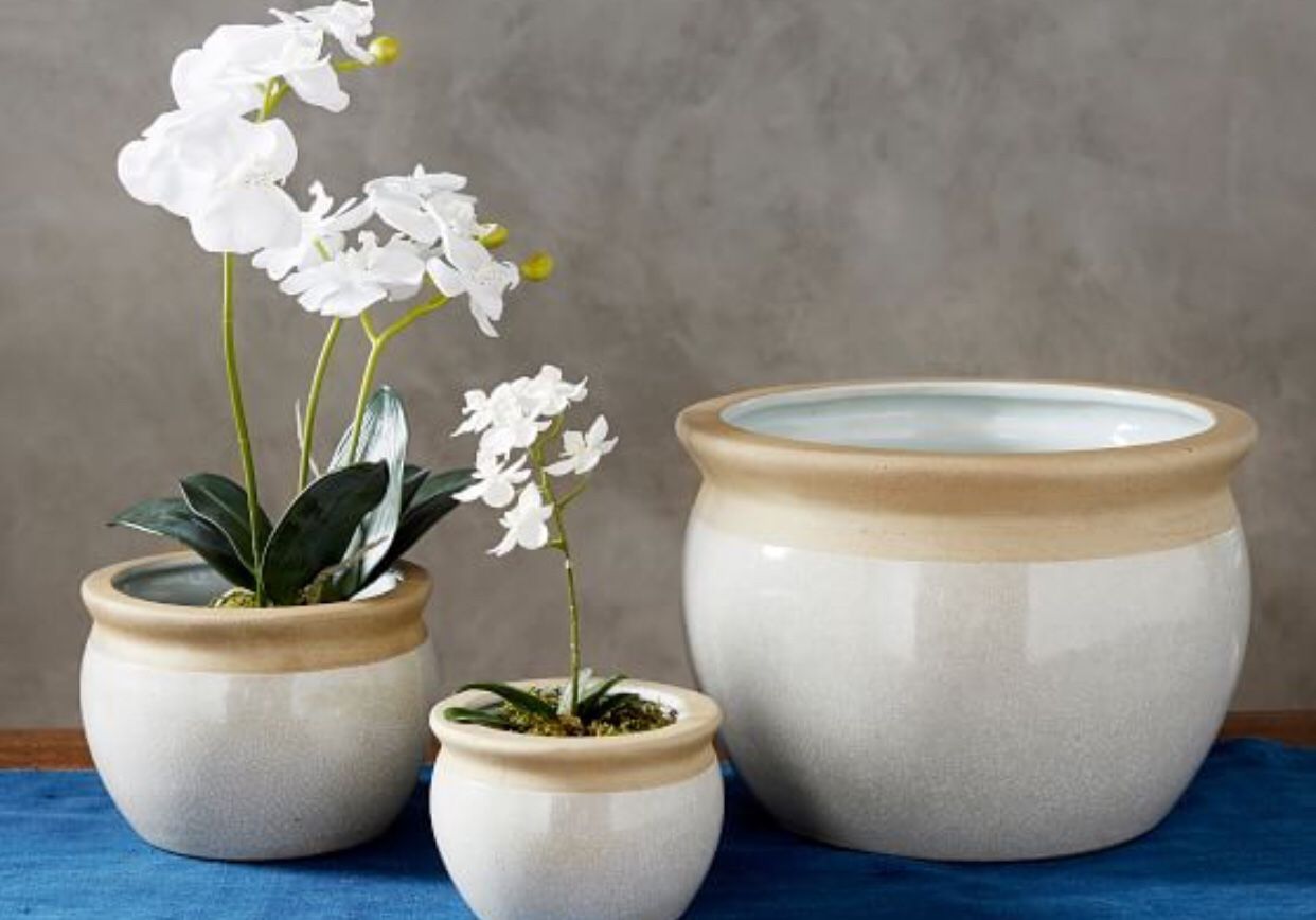 Pottery Barn New Crackle Cachepot Indoor Pots/Planters (Set of 3)