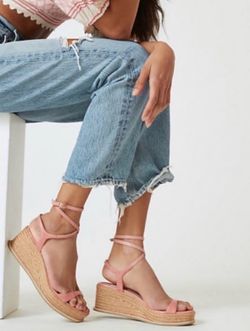 Paige Jamie Espadrille Platform Wedge Sandal Size 9 Pink Leather Adjustable