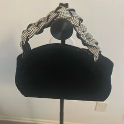 Black Velvet And Rhinestone Handle Clutch