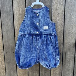1980’s Vintage Health-tex "Muffins & Jam" Baby blue Denim Bubble Romper 12 Mos