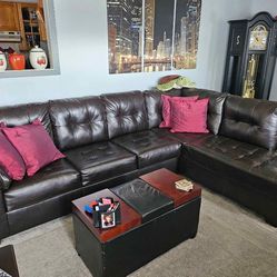 Faux Leather RAF Chaise Sectional Couch