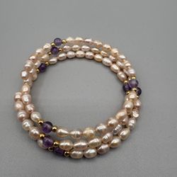 Freshwater Pearl and Amethyst Beaded wrap bracelet