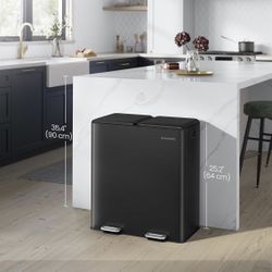 Trash Can, 2 x 8 Gallon (2 x 30 L) Double Garbage Can with Soft-Close Lids, Removable Inner Buckets, Pedals, Stainless Steel, for Waste and Recycling,