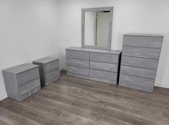 Dresser Whit Mirror,  Chest And 2 Nightstands  - Cómoda con Espejo,  Gavetero Y 2 Mesitas de noche