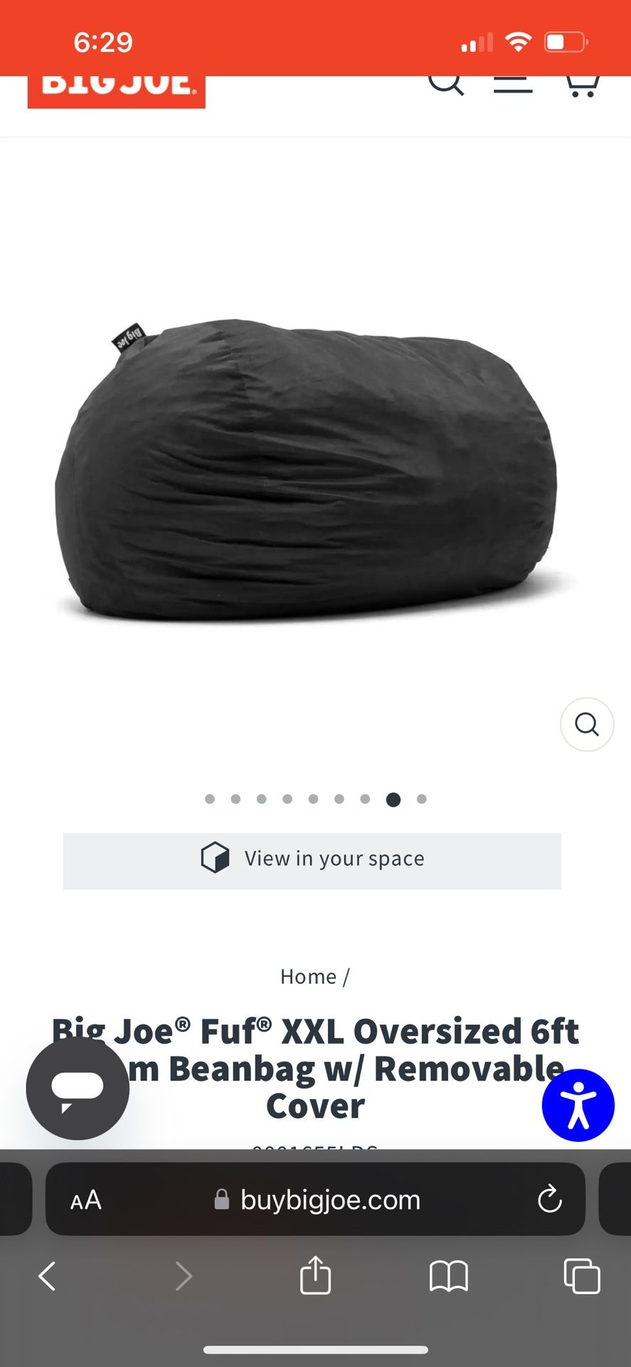 Big Joe 6ft Bean Bag (Used, Good Condition)