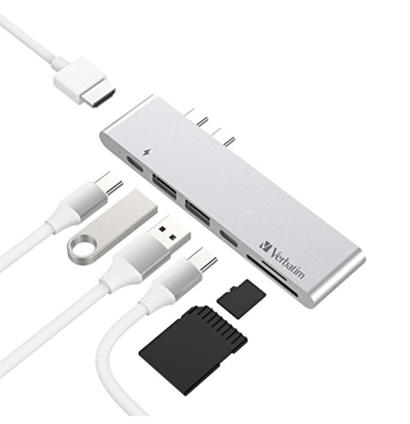 Verbatim Aluminum Dual Type-C 7-port Hub for 2016/2017 MacBook Pro w/HTMI Cable