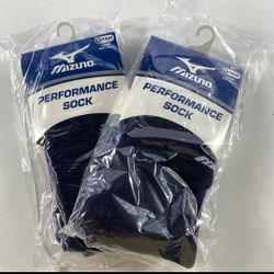 Mizuno Performance Sock Over the Calf Baseball Softball 2 Pairs Size Large Navy