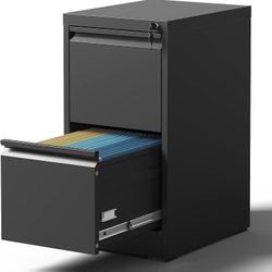 Vertical File Cabinet with Drawers, 2 Drawer File Cabinet for Home Office, Locking File Cabinet Hanging Files for A4/ Legal/Letter, Black