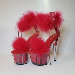 Red Faux Fur Pleasers Size 6