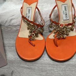 JIMMY CHOO ORANGE KID LEATHER SANDALS SIZE 40 -10