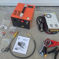 PCP Air Compressor, 4500 PSI / 30 MPa, Dual Power Car 12V DC or Home 110V AC, Water/Oil-Free for Paintball/PCP Rifle/HPA Tank. LIKE NEW!! 