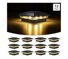 VOLISUN Solar Post Cap Light Outdoor Waterproof 12pack,Solar Fence - Post Lights for 4x4 5x5 6x6 Wooden/Vinyl Post,Black Deck Post Cap Light Solar Pow