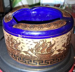 Vintage Neofitoy Keramik Greek Ashtray Cobalt Blue 24K Gold Hand Made Rhodes(This title hits all major search keywords: Brand, Origin, Color, Material
