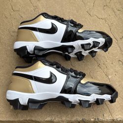 New Nike Air Jordan 1 Low Cleats Patent Gold Toe Football Baseball Black White Youth 5.5y, Women’s 7