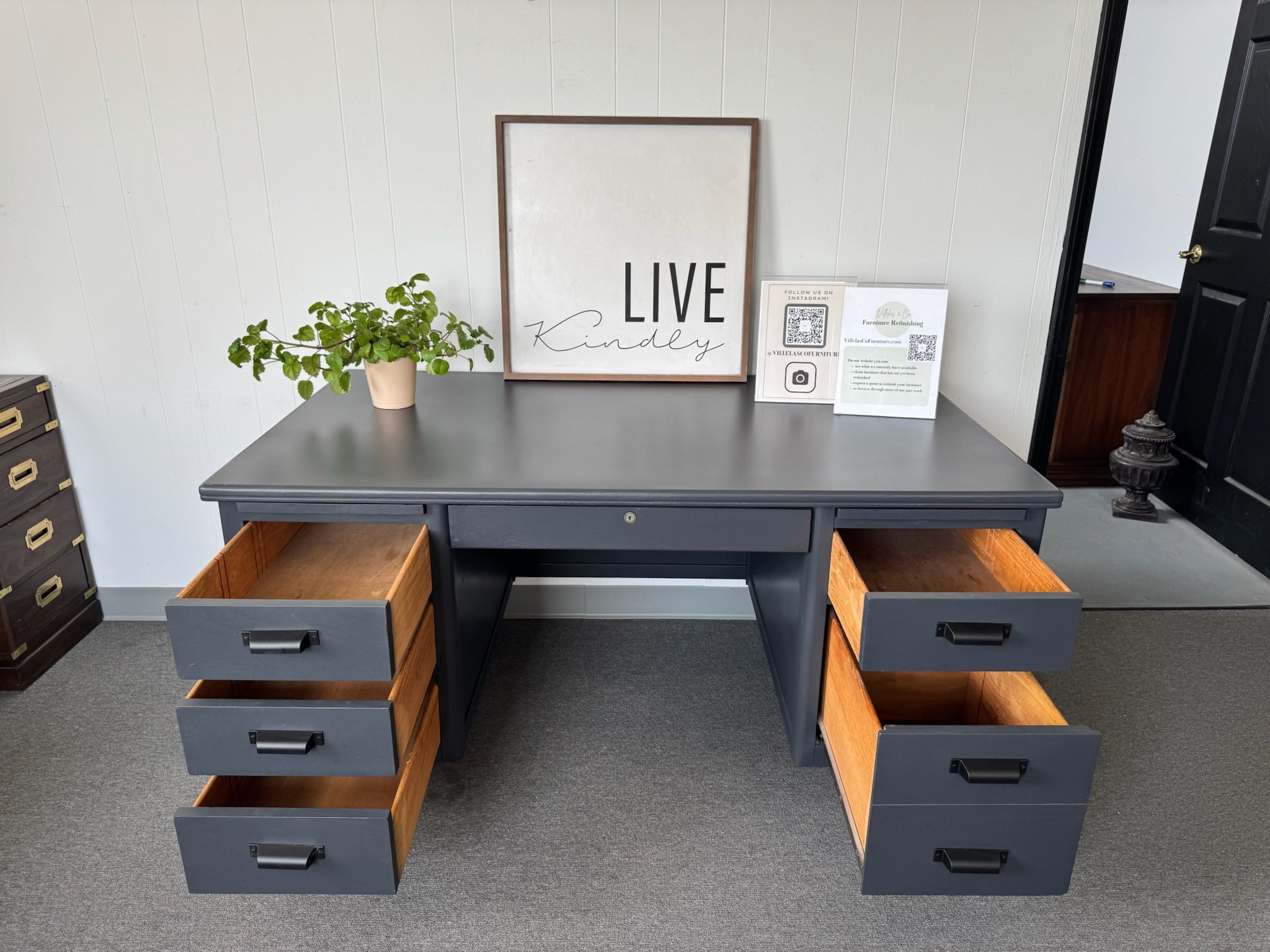 Off-Black/ Dark Grey Mid-Century Executive Desk