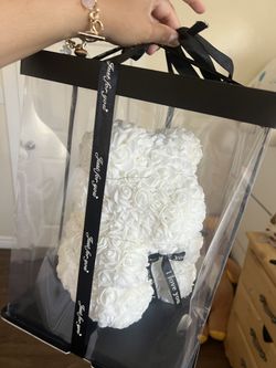 White Floral Teddy Bear Gift 