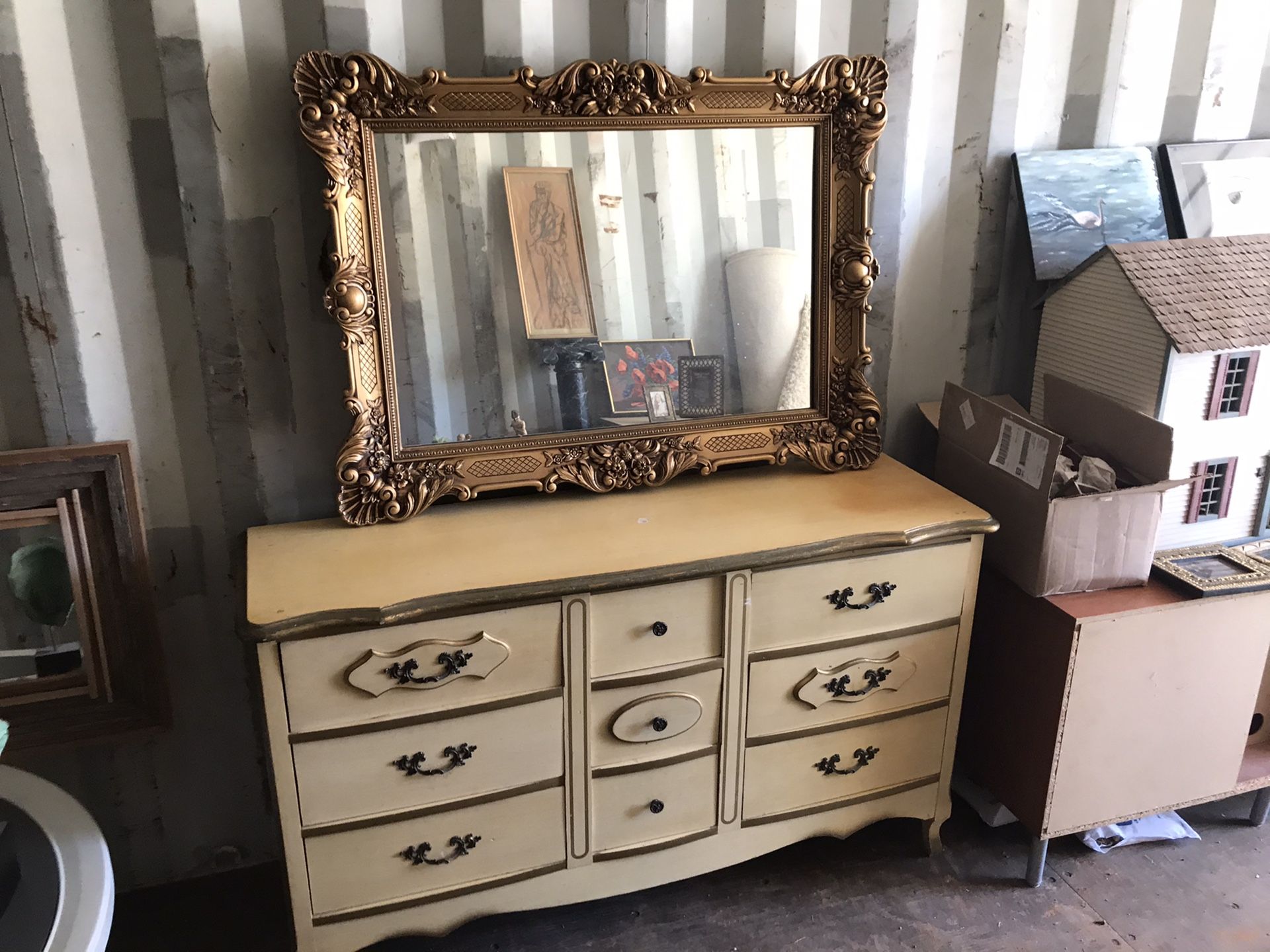 Beautiful Antique Wood Provincial Dresser Approx 60in