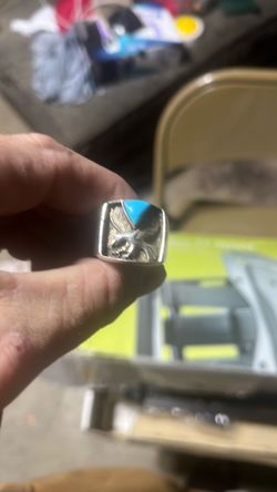 1970s TED OTT Ortega Turquoise Traders MEN NAVAJO EAGLE RING WITH TURQUOISE GEM