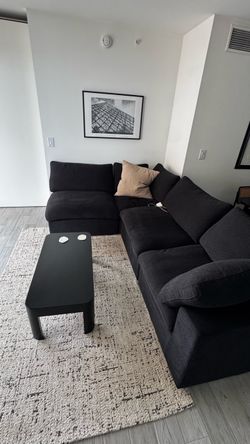 Black Fabric L-Shaped Sectional Sofa