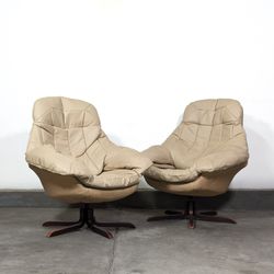Vintage Danish Mid Century Modern Leather Armchairs By H.W.Klein For Bramin, C1970s