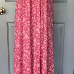 Andrade Hawaii Vintage Women’s Pink Floral Lace Trim Long  Dress. 