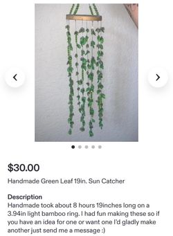 Handmade Green Leaf Sun Catcher 19in long