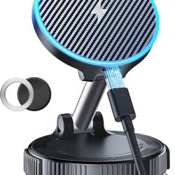 15W MagSafe Car Mount Charger, Magnetic Wireless Car Charger with Vacuum Suction Cup & Nano Adhesive Base, 360° Rotatable Strong Hold C