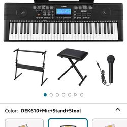Donner 61-Key Electric Piano Keyboard with Microphone, Stand & Stool - For Beginner/Professional