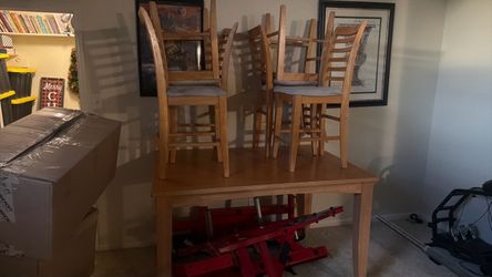 Wood Bar Height Table with 6 Chairs