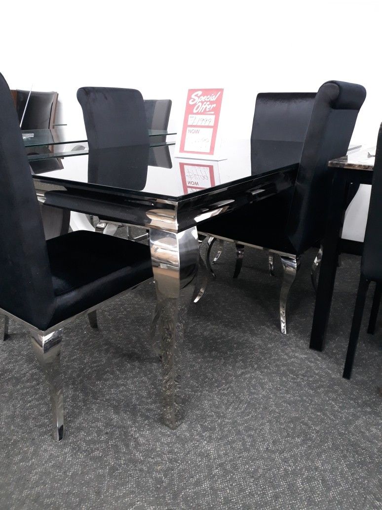 No Credit Needed Brand New Stock D858 Glass 5pc Dining Table Set