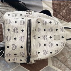 MCM Stark Backpack – White w/ Silver Studs