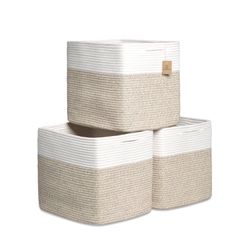 NaturalCozy 13x15x13 Kallax Storage Cubes Bins, 3 Pack | Cotton Rope - New