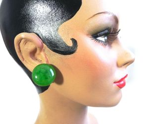Green Bakelite button earrings