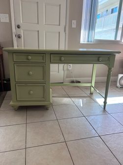 Vintage Green Wood Writing Desk with Drawers