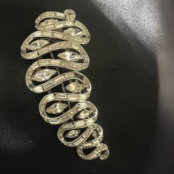 1940 Crown Trifari Rhodium Plated Crystal Dress Pin 