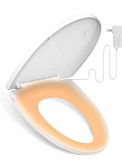 iliD Heated Toilet Seat, Elongated Seat, Three Levels of 90°F, 95°F,100°F, 3D Curved, Lid and Seat Soft Close, Light-sensitive Night Light, IPX4