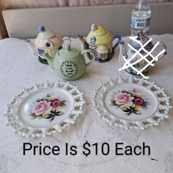 Collectable Ceramic Teapots And Plates In Excellent New Condition (No Chips Or Cracks) Price Is $10 Each