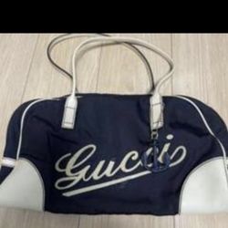 Pre Owned Authentic Large Gucci Blue Weekend Boulevard Boston  Bag