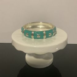Teal/Turquoise And Silver Hinged Bracelet/Bangle